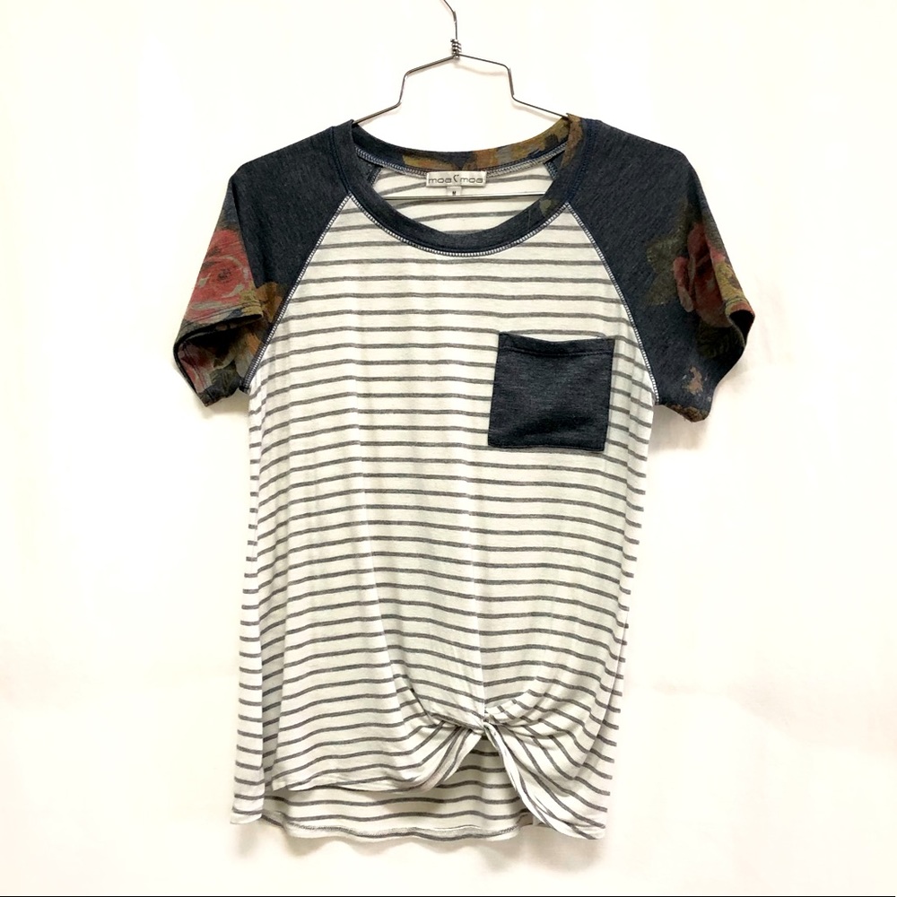 Moa Moa Striped and Floral Raglan Tee
